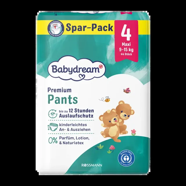 Babydream Plenkové kalhotky Premium Maxi, 9–15 kg, vel. 4, Jumbo-Pack 44 ks 44 ks