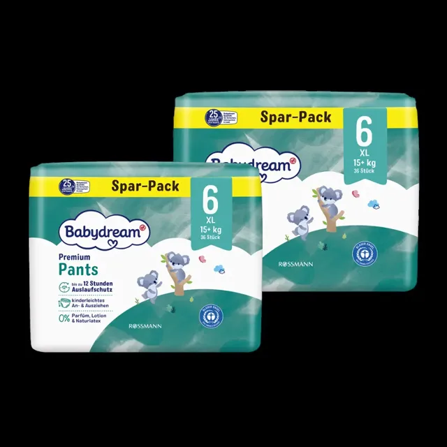 Babydream Plenkové kalhotky Premium XL, 15+ kg, vel. 6, 2×36 ks 72 ks 72 ks