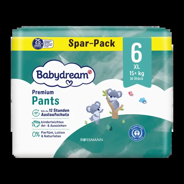 Babydream Plenkové kalhotky Premium XL, 15+ kg, vel. 6, Jumbo-Pack 36 ks 36 ks