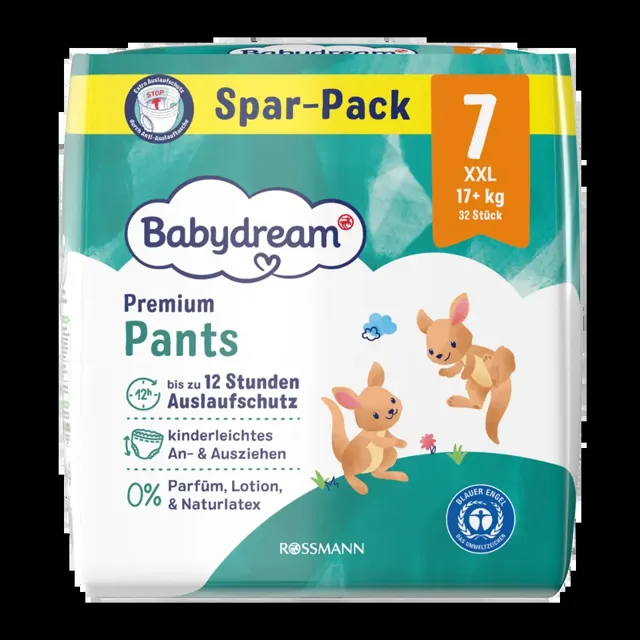 Babydream Plenkové kalhotky Premium XXL, 17+ kg, vel. 7, Jumbo-Pack 32 ks 32 ks