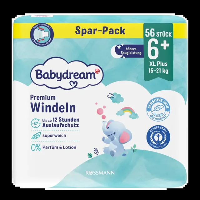 Babydream Pleny Premium, 15–21 kg, vel. 6+, XL+  56 ks 56 ks