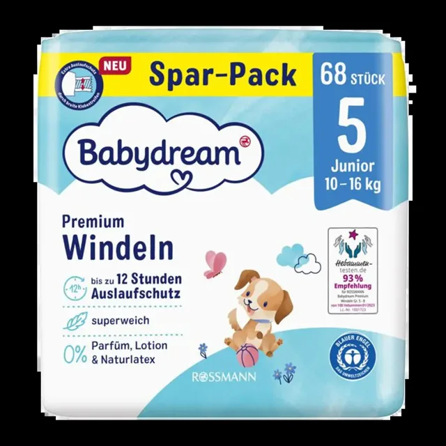 Babydream Pleny Premium Junior, 10–16 kg, vel. 5, Jumbo-Pack 68 ks 68 ks