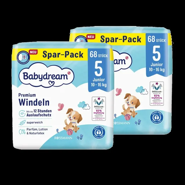 Babydream Pleny Premium Junior, 10–16 kg, vel. 5, XXL balení 136 ks 136 ks
