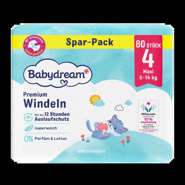 Babydream Pleny Premium Maxi, 8–14 kg, vel. 4, Jumbo-Pack 80 ks 80 ks