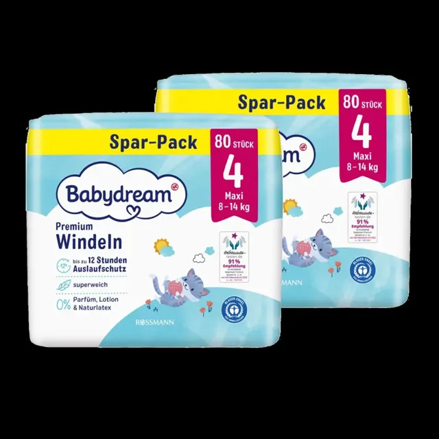 Babydream Pleny Premium Maxi, 8–14 kg, vel. 4, XXL balení 160 ks 160 ks