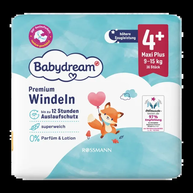 Babydream Pleny Premium Maxi Plus, 9–15 kg, vel. 4+ 36 ks 36 ks