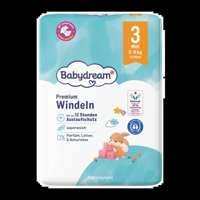 Babydream Pleny Premium Midi, 5–9 kg, vel. 3 43 ks 43 ks