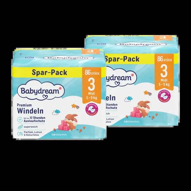 Babydream Pleny Premium Midi, 5–9 kg, vel. 3, XXL balení 172 ks 172 ks