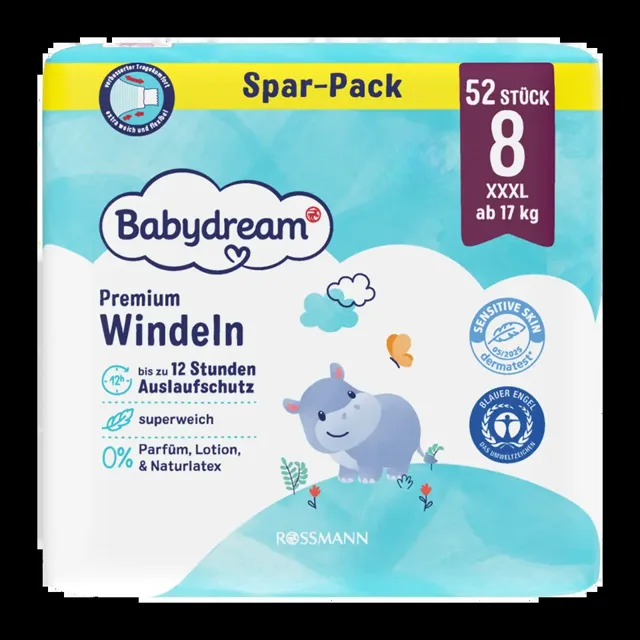 Babydream Pleny premium XXXL Jumbo, 17+ kg, vel. 8, 52 kusů 52 ks