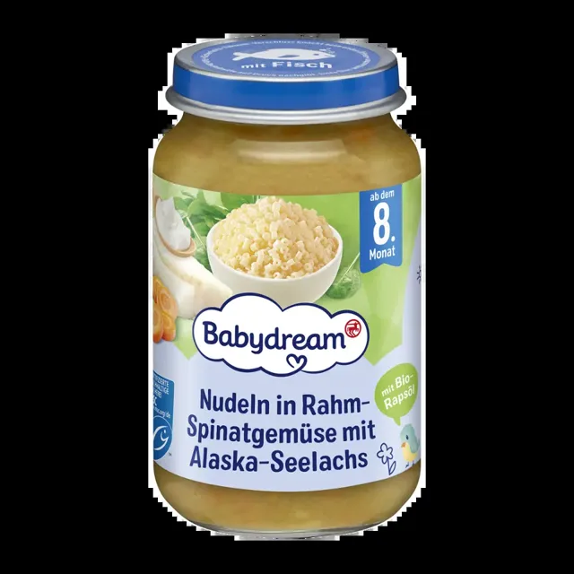 Babydream Příkrm těstoviny se smetanovým špenátem, zeleninou a aljašskou treskou 220 g