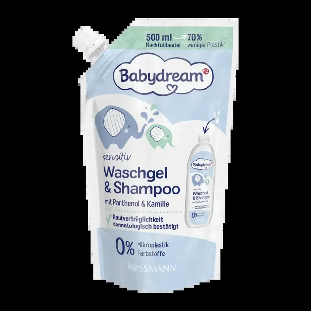 Babydream Sprchový gel a šampon - náhradní náplň 500 ml
