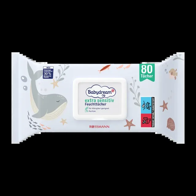 Babydream Vlhčené ubrousky extra sensitive s pop-up uzávěrem 80 ks 80 ks