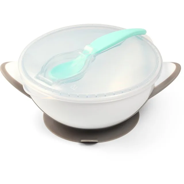 BabyOno Be Active Suction Bowl with Spoon jídelní sada pro děti Grey 6 m+ 2 ks