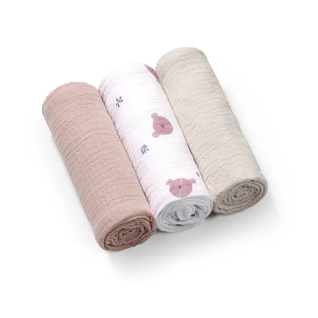 Babyono Mušelínové - super měkké plenky, 3ks 70x70cm - pudrová