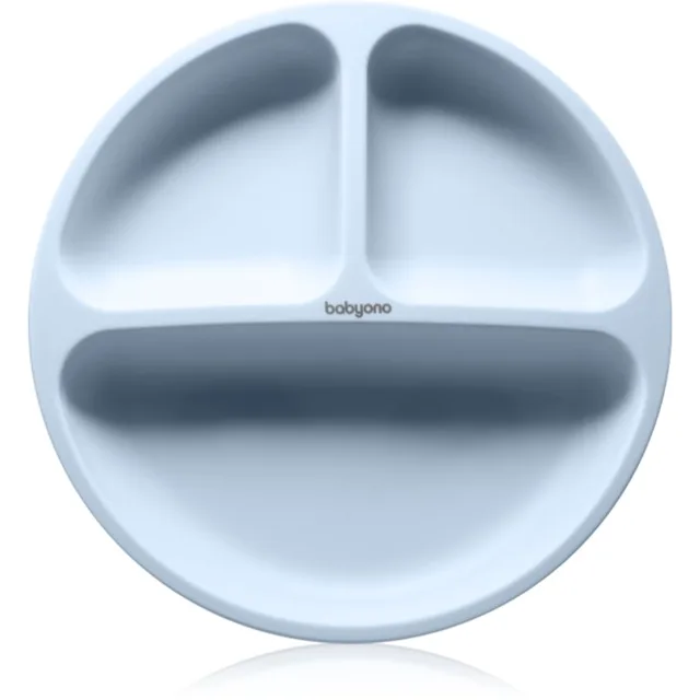 BabyOno Siilicone Plate 6m+ dělený talíř s přísavkou Blue 1 ks