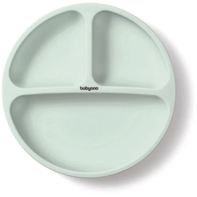 BabyOno Siilicone Plate 6m+ dělený talíř s přísavkou Sage 1 ks