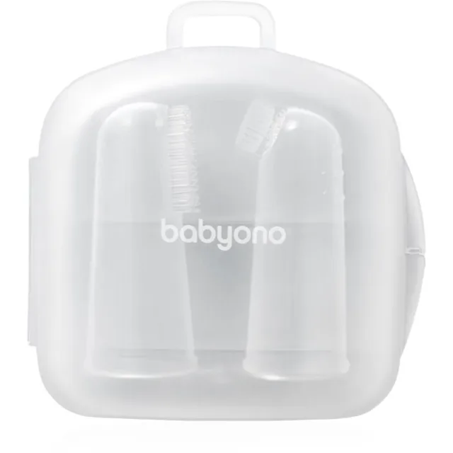 BabyOno Silicone Toothbrush dětský zubní kartáček na prst s pouzdrem 0m+ 2 ks