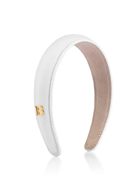 Balmain Hair Legacy Leather Puffed Headband, white