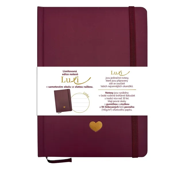 Baloušek Luxi - notes lamino A5, linkovaný, bordó