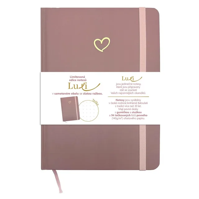 Baloušek Luxi - notes lamino A5, tečkovaný, starorůžový