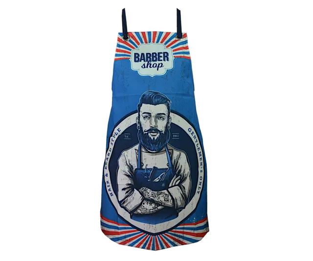 Barber zástěra Eurostil Professional Blue Barbershop - modrá s potiskem (32206444) + dárek zdarma