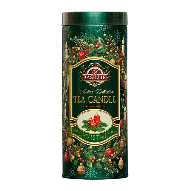 BASILUR Festival candle green černý čaj 75 g + čajová svíčka 11 g