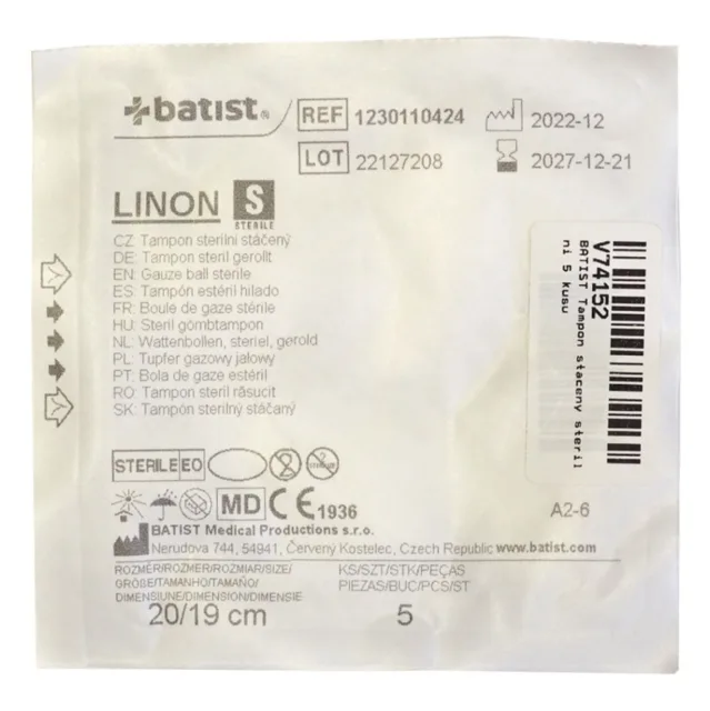 BATIS Linon s tampon z gázy stáčený sterilní 20/19cm 5 kusů