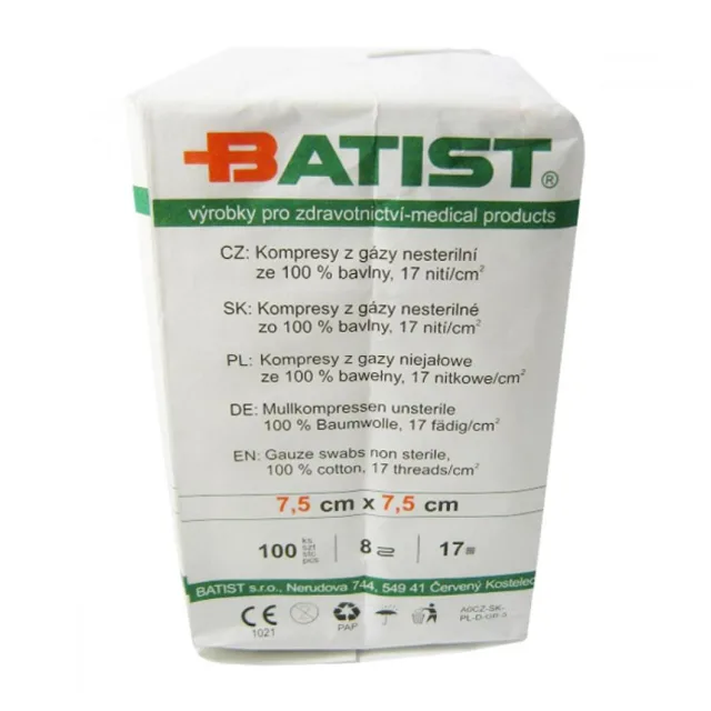 BATIST Kompresy z gázy 7,5 x 7,5 cm100 kusů