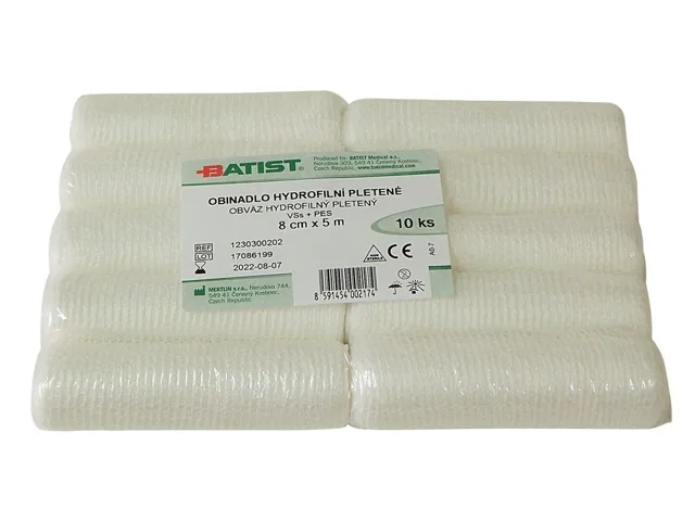 BATIST Obinadlo hydrofilní pletené nesterilní 8 cm x 5 m 10 ks