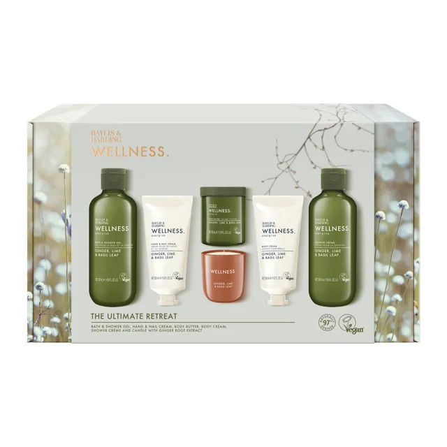 Baylis & Harding Dárková sada péče o tělo se svíčkou Ginger, Lime & Basil Leaf 6 ks