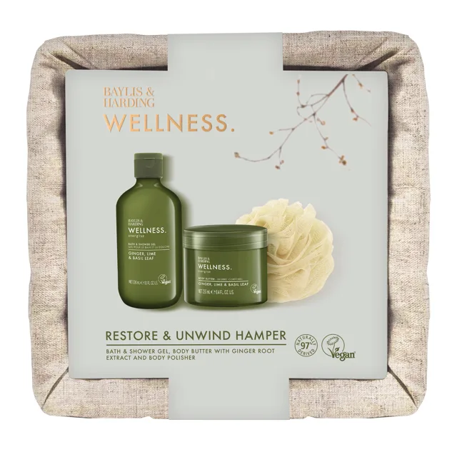Baylis & Harding Dárková sada péče o tělo v košíku Ginger, Lime & Basil Leaf 3 ks