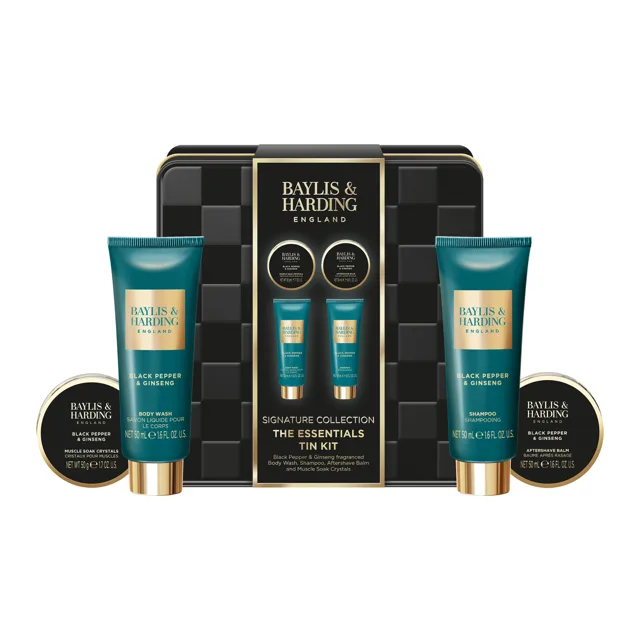 Baylis & Harding Dárková sada v plechové dóze Black Pepper & Ginseng 4 ks