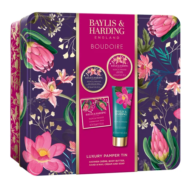 Baylis & Harding Dárková sada v plechové dóze Boudoire Tropical Paradise 4 ks