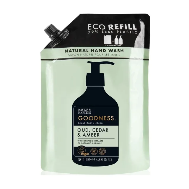 Baylis & Harding Tekuté mýdlo na ruce Oud, Cedr & Ambra náhradní náplň 1000 ml