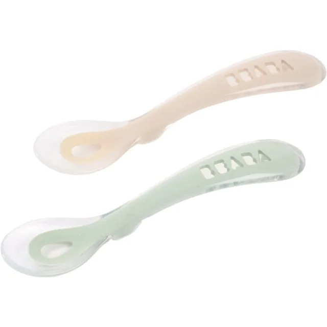 Beaba Silicone Spoon Set lžička Clay / Misty green 8m+ 2 ks