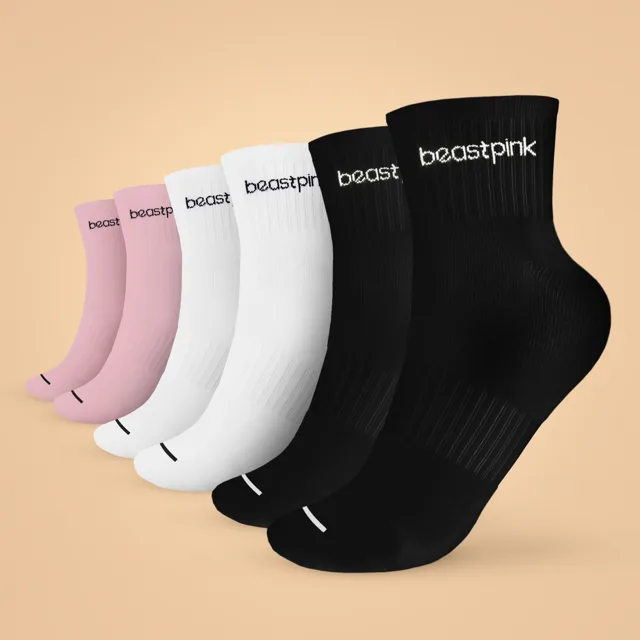 BeastPink Ponožky Midhigh Socks 3Pack White Black Pink