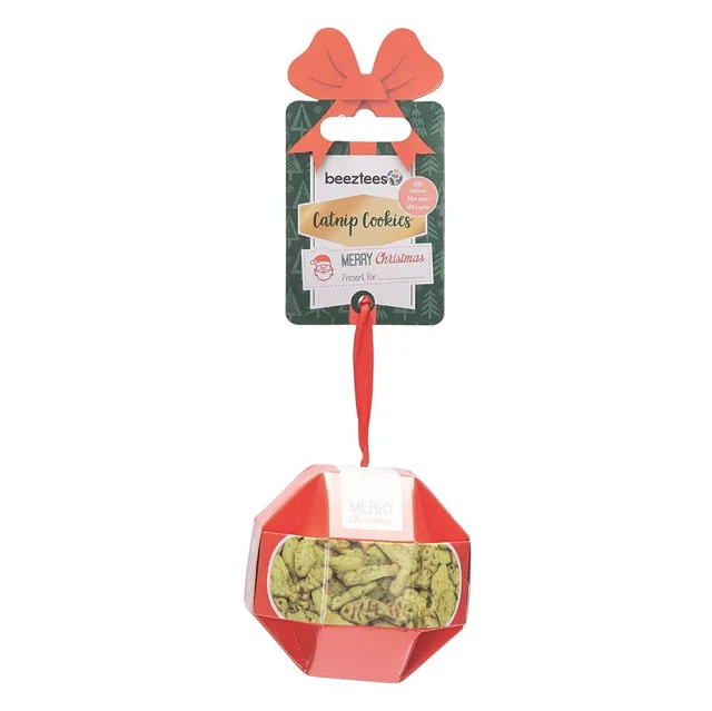 BEEZTEES Xmas ball pamlsky pro kočky catnip losos 8,5 x 8 cm