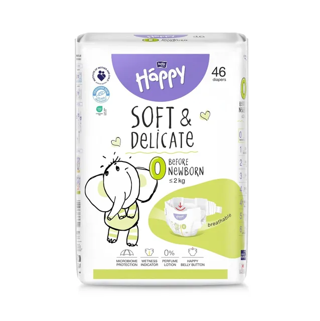 Bella Baby Happy Soft&Delicate 0 Before Newborn 2 kg dětské pleny 46 ks