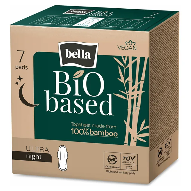 BELLA Bio Based Night Ultratenké hygienické vložky s křidélky noční 7 ks