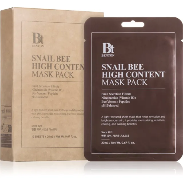 Benton Snail Bee plátýnková maska pro kompletní péči s hlemýždím extraktem 10 × 20 g