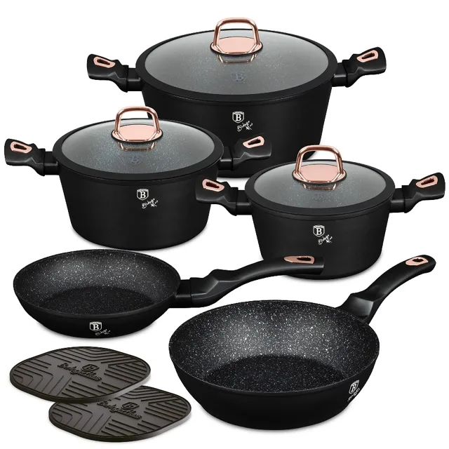 Berlingerhaus Sada nádobí s mramorovým povrchem 10 ks Black Rose Collection