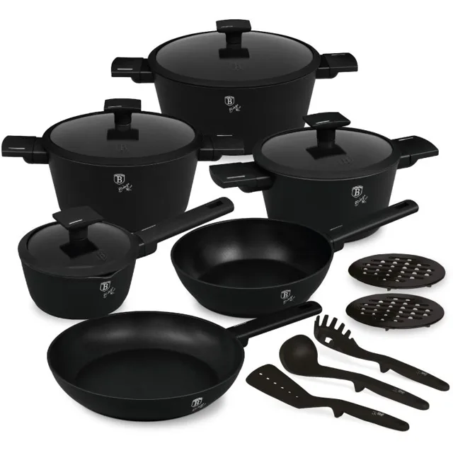 Berlingerhaus Sada nádobí s titanovým povrchem 15 ks Matte Black Collection