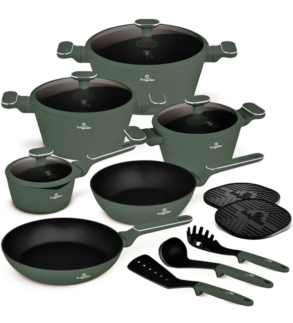 Berlingerhaus Sada nádobí s titanovým povrchem 15 ks Matte Green Collection