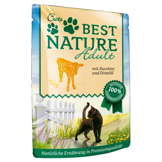 Best Nature Cat Adult 32 x 85 g Výhodné balení - Telecí s cuketou a světlicovým olejem
