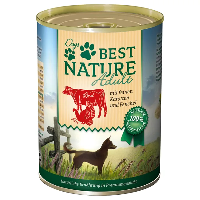 Best Nature Dog Adult 12×400 g – výhodné balení - hovězí, rýže & světlicový olej
