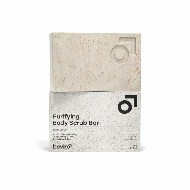 Beviro Peelingové tuhé tělové mýdlo Zesty Vetiver (Purifying Body Scrub Bar) 135 g