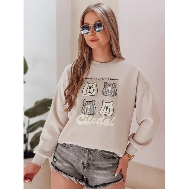 Béžová dámská mikina s medvědy BY1438