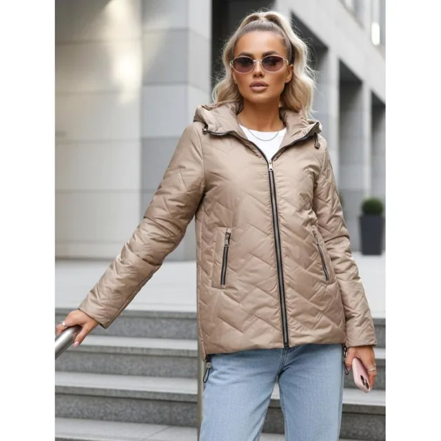 Béžová dámská prošívaná bunda TY5609