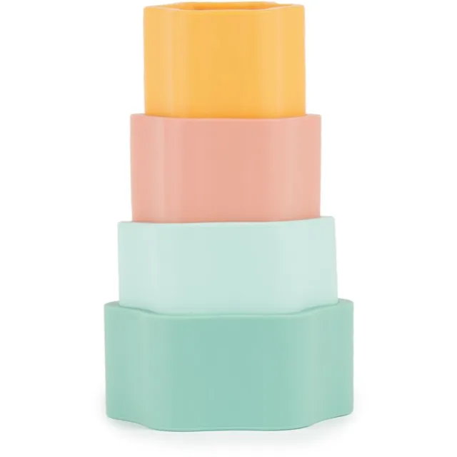 Bieco Silicone Stacking Tower Flower aktivity hračka 12 m+ Tropical Vibes 4 ks