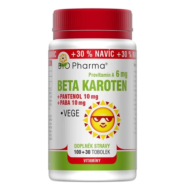 BIO PHARMA Betakaroten 6 mg + Pantenol + PABA 100+30 tobolek